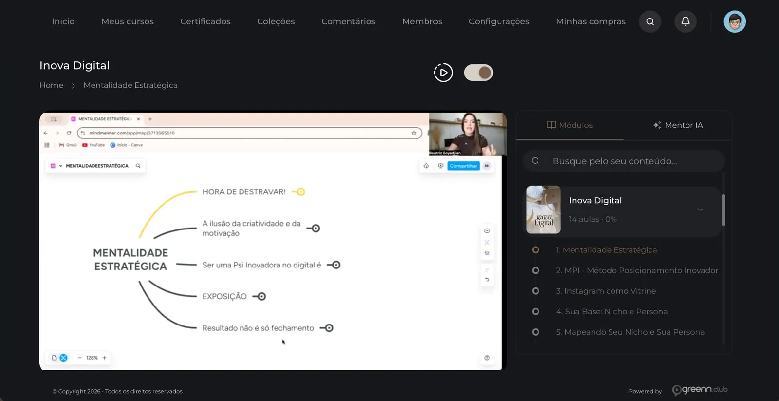 Área de aulas da comunidade, com a trilha Inova Digital aberta