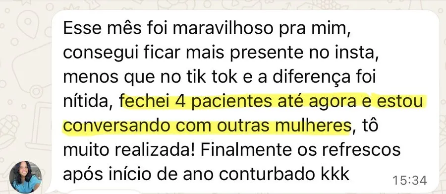 Print de WhatsApp: fechou 4 pacientes e está conversando com outras mulheres