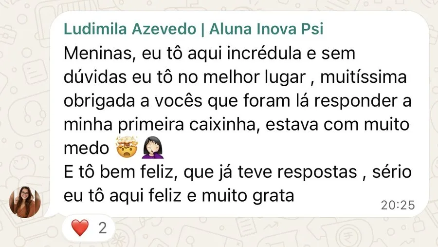 Print de WhatsApp da Ludimila Azevedo: no melhor lugar, agradecendo as respostas na primeira caixinha